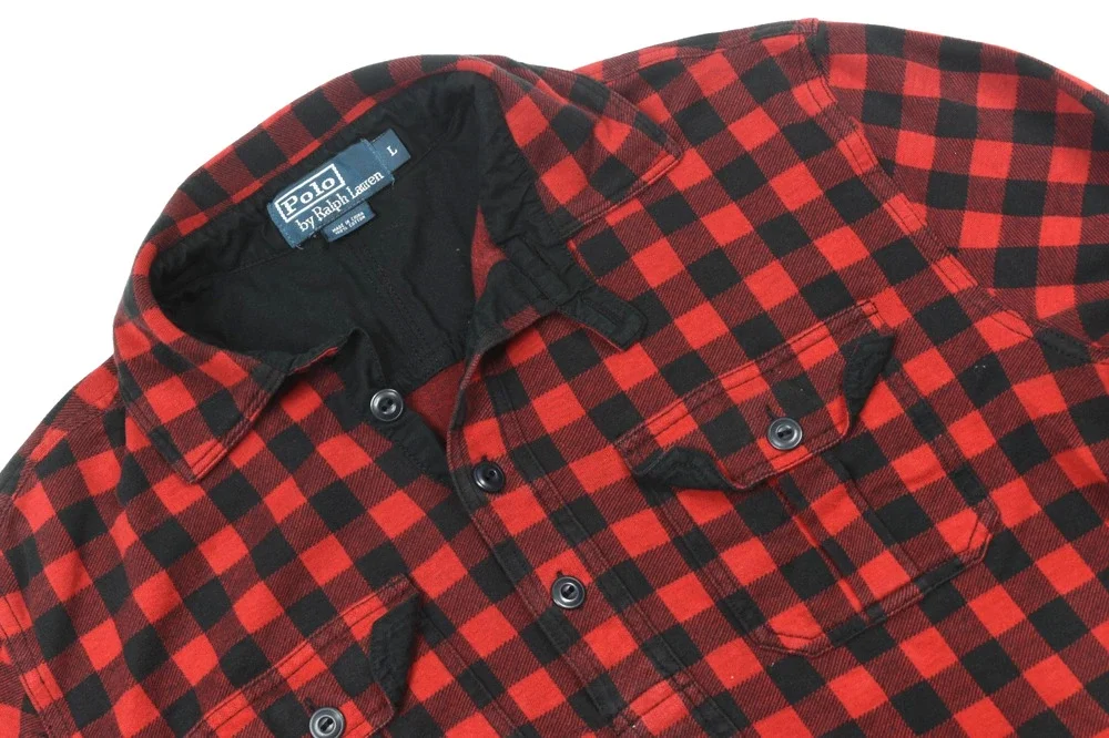 Vintage Polo Ralph Lauren Popover Flannel Work Shirt Mens Large Buffalo Plaid